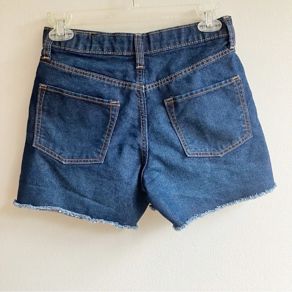 Old Navy Dark Wash Cut Off Jean Shorts Size 14 Raw Hem High Rise Denim Shorts